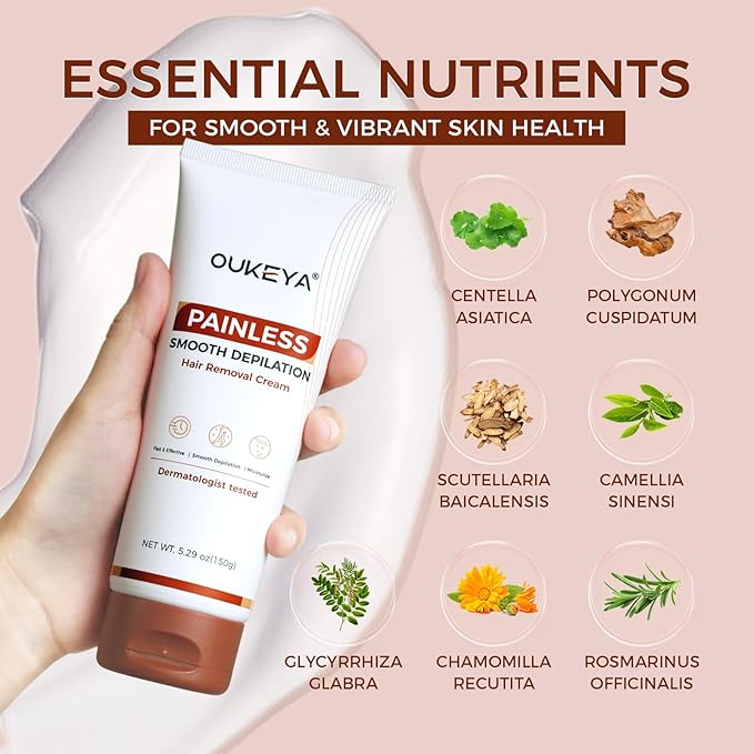 OUKEYA 2PACK Hair Removal Cream for Women &amp Men Sensitive Skin Natural Extracts Depilatory Cream for Bikini Line Legs Arms Underarms Dermatologically Tested Painless Hair Remove Gel with Tool
