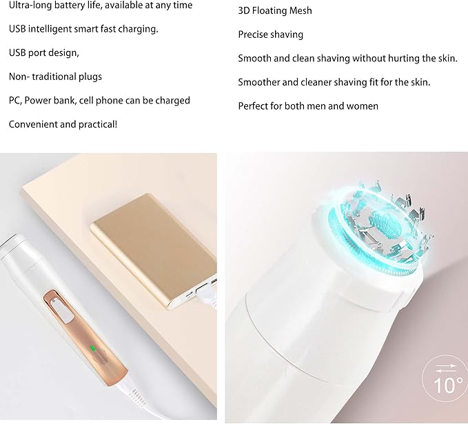 Womens Electric Razor Face Shaver Facial Hair Remover Electric Bikini Trimmers for Legs Travel Razor for Eyebrow Ear Nose Hair Lip Beard Armpit (Gold 4 in 1