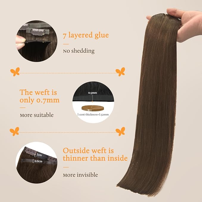 DOORES Seamless Clip-in Hair Extensions Chocolate Brown 24 Inch 120g 7pcs Remy Human Hair Natural Straight Invisi Edge Extensions