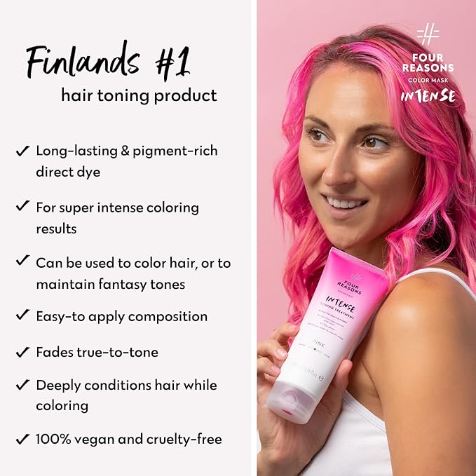 Four Reasons Color Mask INTENSE - Pink ? (27 Colors) Intensive Toning Treatment - Color Depositing Conditioner ? Semi Permanent Hair Dye for Lightened and Colored Hair? 100% Vegan 6.76 fl oz