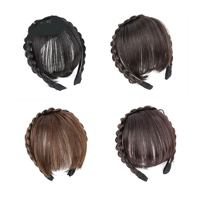 Bangs Hair Hair Accessories Synthetic Headband Air Bangs Wigs with Braids Heat Resistance Clip in Hair Extensions Hairpieces for Women Bangs Hair Clip(2)