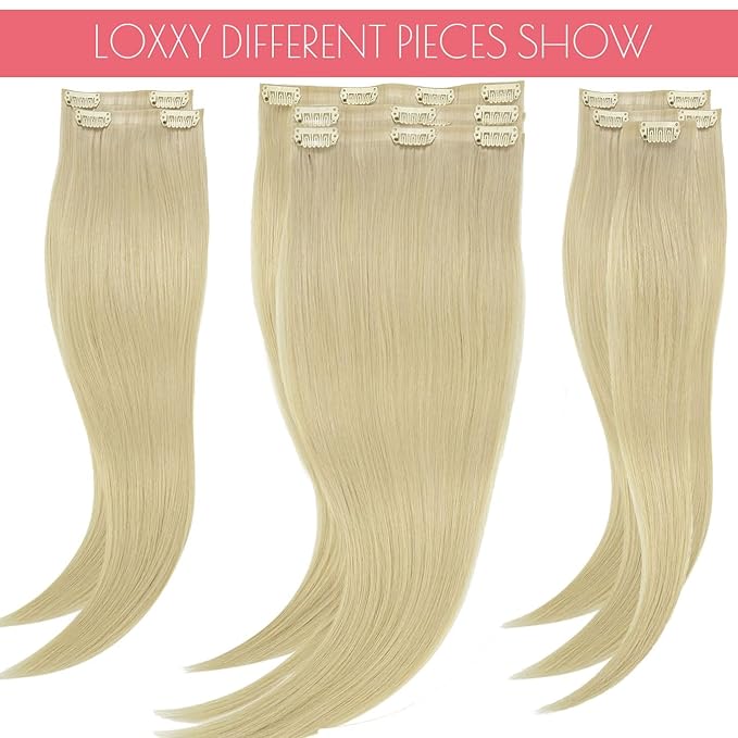 Loxxy Seamless Hair Extensions Clip in Human Hair Long Silky Straight 22inch Remy Human Hair Clip in Extensions Blonde Platinum #60A 150gram 8 Pcs