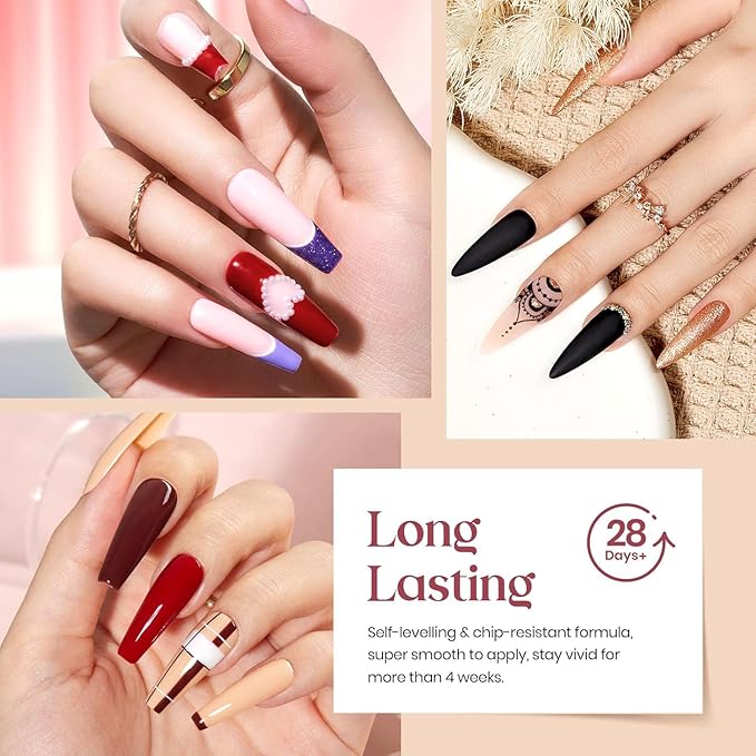 Beetles Winter Gel Nail Polish Set 36 Colors Nail Gel Polish Kit Burgundy Red Blue Green Brown Gold Glitter Pink with Base Top Coat UV LED Needed Manicure Gifts for Women Neutral Elegance