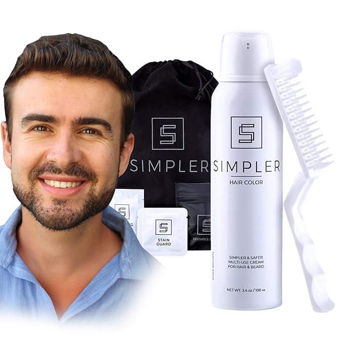 Simpler Hair Color for Men Kit for Full Gray Coverage - Dark Brown Hair Color - Safe Simple and Reusable Beard Color for Men