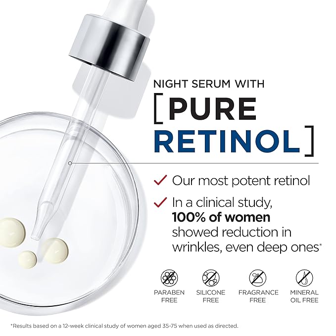 L'Oreal Paris Revitalift 0.3% Pure Retinol Night Serum Reduce Deep Wrinkles Fragrance Free 1 oz + Moisturizer Sample