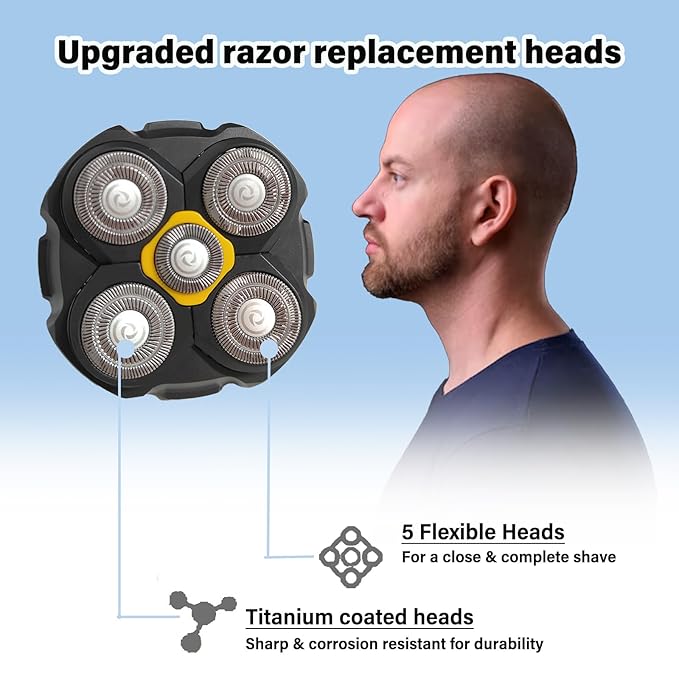 Replacement Heads Compatible with Microtouch Titanium Electric Head Shaver Titanium Razor Replacement Blades For Micro touch Head Shaver Hypoallergenic Hair Clippers Blades For Bald Men - 4 Pack