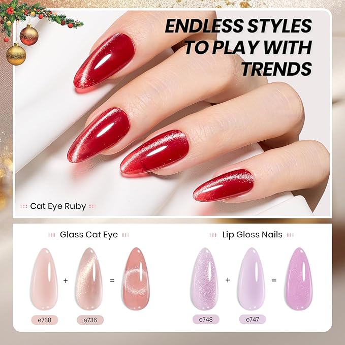 Beetles Frostglaze Veil Jelly Gel Nail Polish Set 53PCS 36 Colors Christmas Gel Nail Kit Nude Pink Milky White Red Black Blue Green Silver Cat Eye Base Glitter Glossy Matte Top Coat Gift for Women