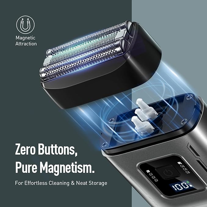 Cordless Foil Shaver for Men: High-Speed 6000RPM Dual Replacement Heads (Foil + Trimmer) USB-C Rechargeable IPX7 Waterproof &amp Battery Display