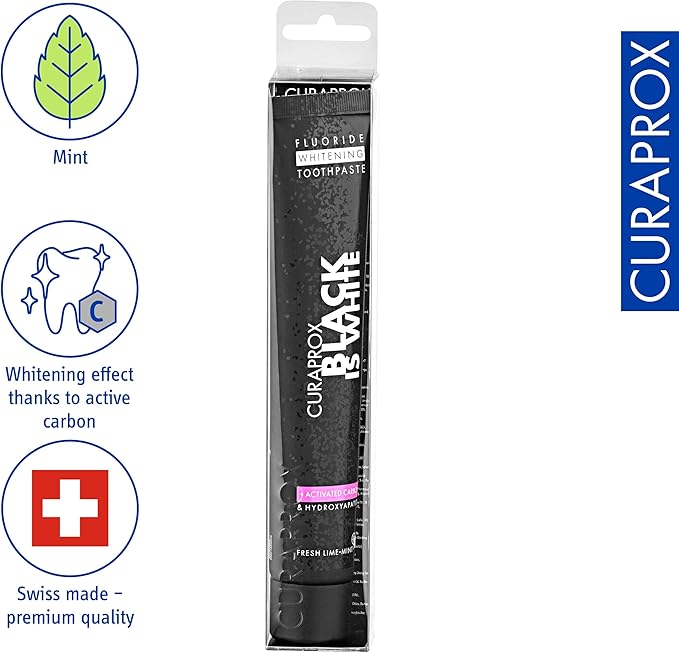 Curaprox Black is White Toothpaste ? for Teeth Whitening &amp Fresh Breath | Charcoal Formula with Fluoride | 90 ml |Single Pack