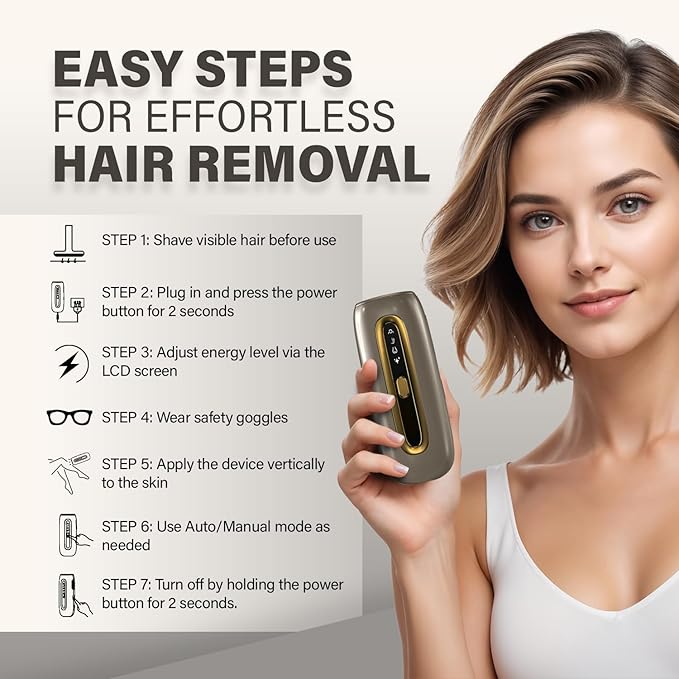 Herbishh IPL Laser Hair Removal Painless Ice Cooling Technology - 999999 Flashes Hair Removal Machine with 4 Energy Levels Skin Sensor &amp 4 Flash Modes Sapphire Cooling For Face &amp Body G
