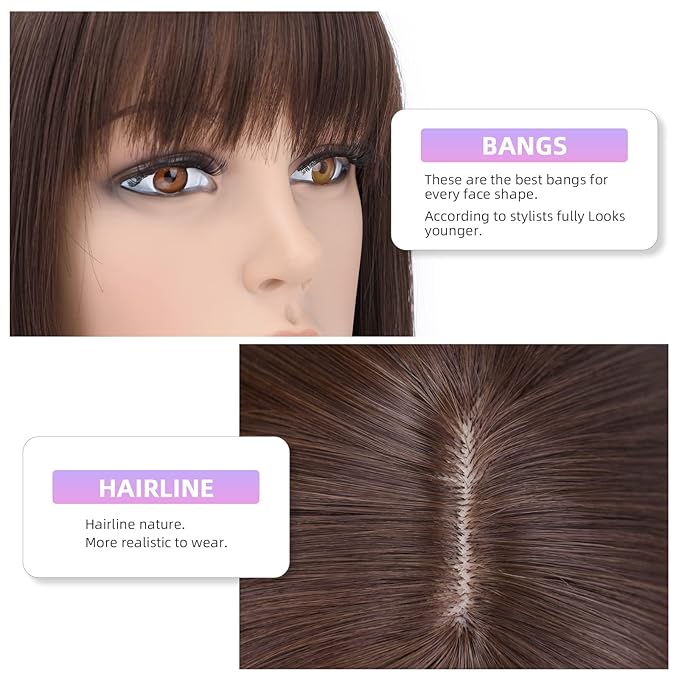 HSPJHTM Brown Bob WigsShort Bob Hair Wigs 12 Straight with Bangs Synthetic Colorful Cosplay Daily Party Wig for Women Natural Brown(Free Wig Cap)