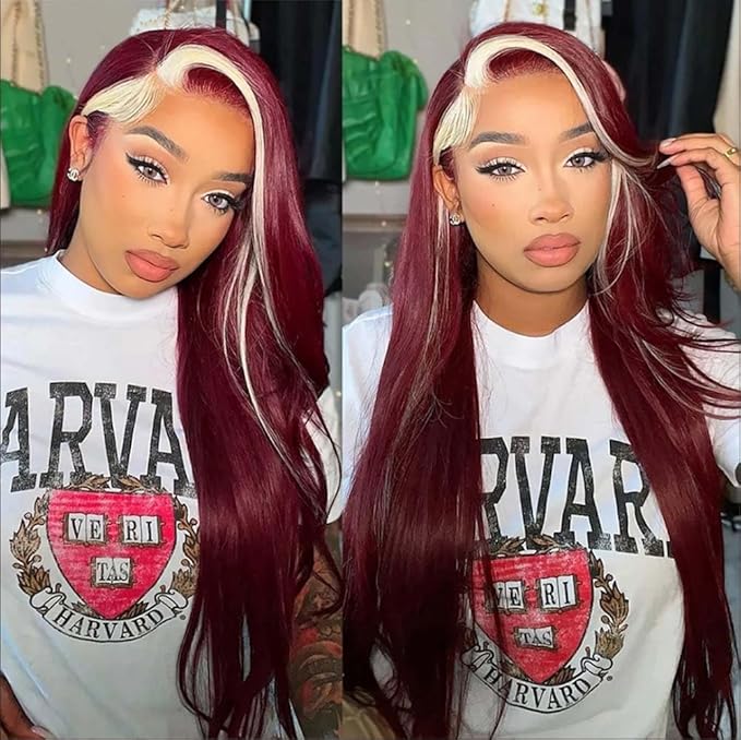 Melody Silver Red Mixed Color Ombre Synthetic Lace Front Wigs Natural Wave Heat Resistant Fiber Hair for Women 24''