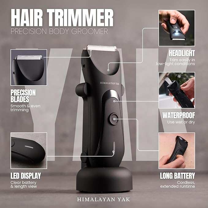 Dual-Head Electric Body Hair Trimmer for Men &amp Women Waterproof Groin &amp Bikini Shaver Wet/Dry Groomer with Replaceable Ceramic BladesUSB Recharge Dock Hygiene Razor for Full-Body Use