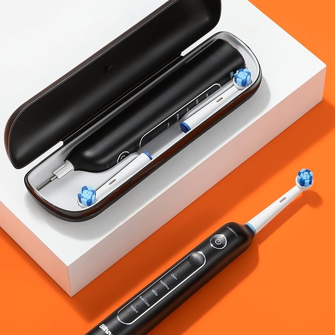 Bitvae R2 Rotating Electric Toothbrush for Adults with 8 Brush Heads Travel Case 5 Modes Rechargeable Power Toothbrush with Pressure Sensor 3 Hours Fast Charge for 30 Days Black