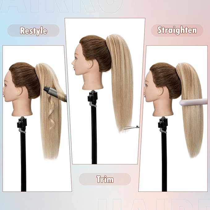 Hairro Claw Clip In Ponytails Extensions Jaw On Real Hair Ponytail Long Jaw/Claw Pony Tail With Clips Hairpieces For Women 18 Inch 115g #60 Platinum Blonde