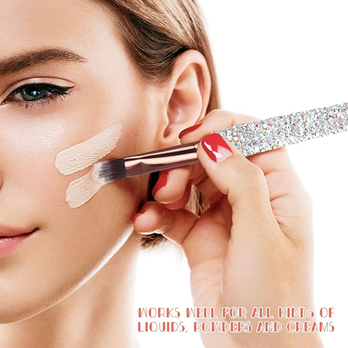 Makeup Brushes Bling Crystal Professional Face Cosmetics Blending Liquid Foundation Powder Concealer Eye Shadows Make Up Beauty Tool Glitter with Pouch Bag Kit Purely Handmade (12PCS) (White)