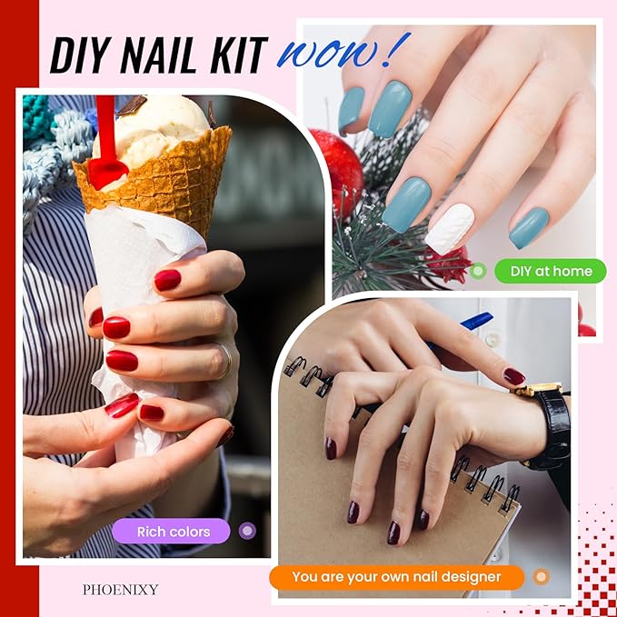 PHOENIXY 71 Pcs Gel Nail Polish Kit with U V Light 55 Colours Gel Polish with 5 Pcs Base Top Coat Manicure Starter Nail Polish Set Christmas Gifts for Women ST9018