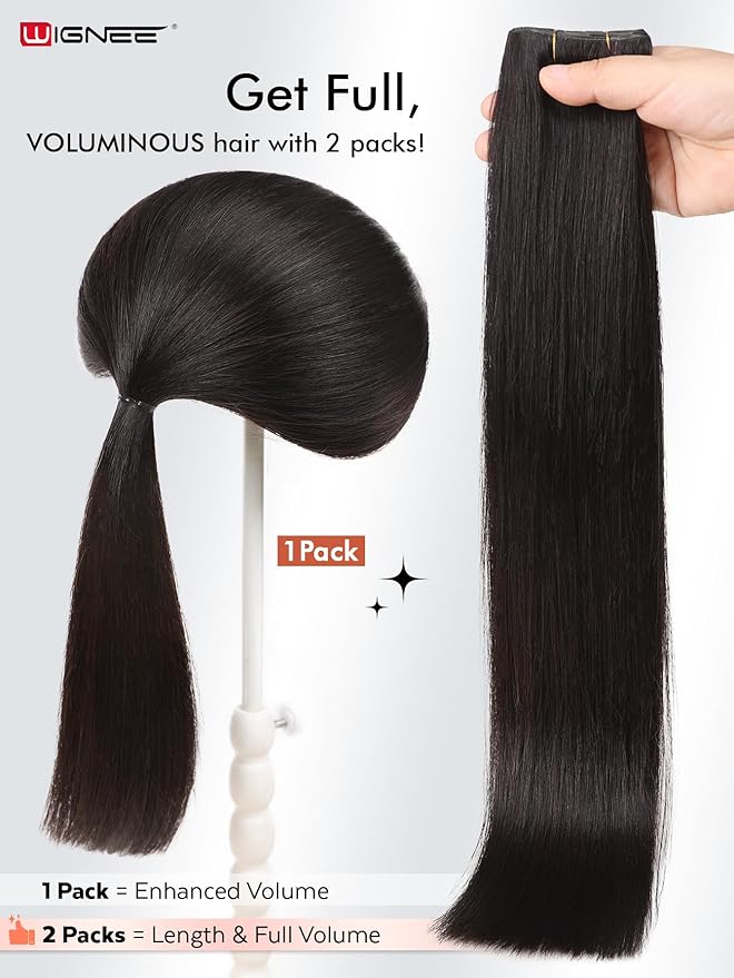 WIGNEE Natural Black Double Invisible PU OVO Human Hair Extensions 100% Remy Human Hair Bundles 18 Inch Genius Glueless Weft Hair Extensions Human Hair