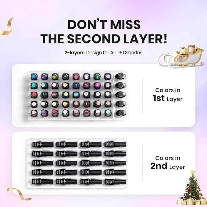 Beetles Winter Gel Nail Polish Set - Emotional Spectrum 69PCS 60 Colors Gel Polish Kit Base Coat Glossy &amp Matte Top Coat UV Led Soak off Collection Brown Red Black Nude White Christmas Gifts for W