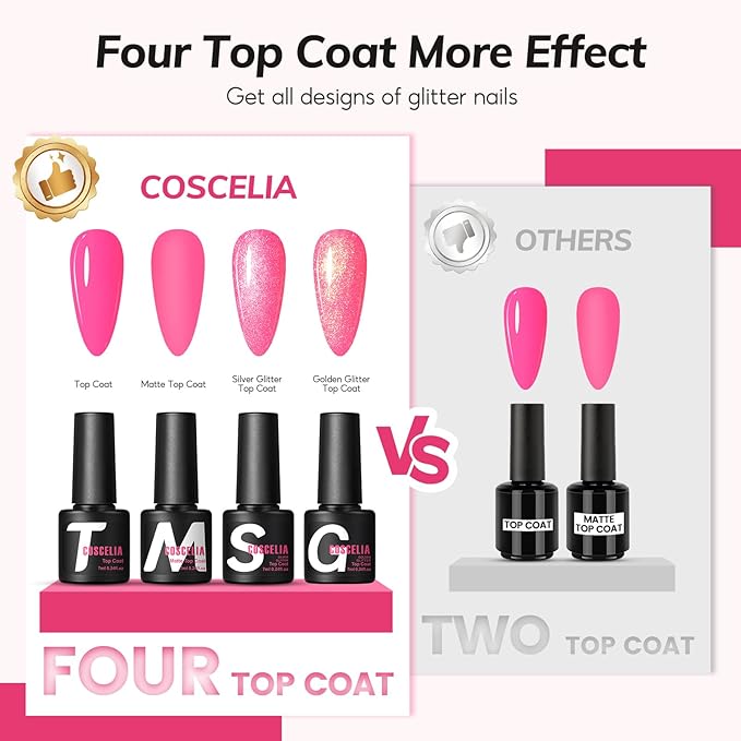 COSCELIA 73pc Gel Nail Polish Kit with U V light 60 Bottles Gel Nail Polish and Soak off Top Base Coat Fall Colors Enchantment Collection Glitter Nail Rhinestones Gel Manicure Starter Kit DIY Gifts