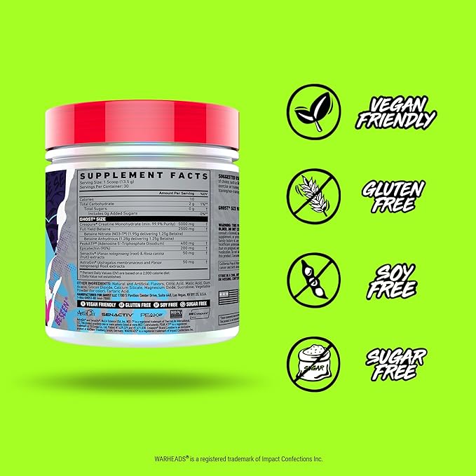 GHOST Size V3 Muscle Builder Dietary Supplement - Warheads Sour Watermelon 30 Servings ? Support Muscle Growth &amp Strength Building for Men &amp Women - Creatine &amp Betaine - Free of Sugar &am