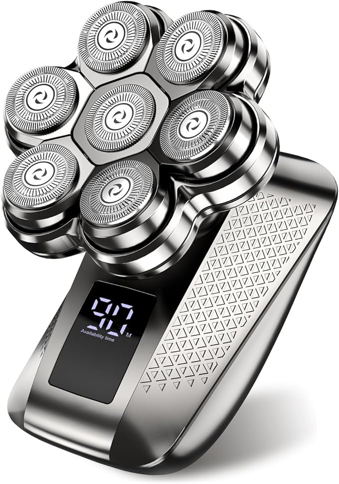 Head Shavers for Bald Men 7D Electric Razor for Men IPX7 Waterproof Dry/Wet Detachable Head Shaver LED Display Fast Charging 5-in-1 Pro Grooming Kit Travel-Friendly Ideal Gift Choice