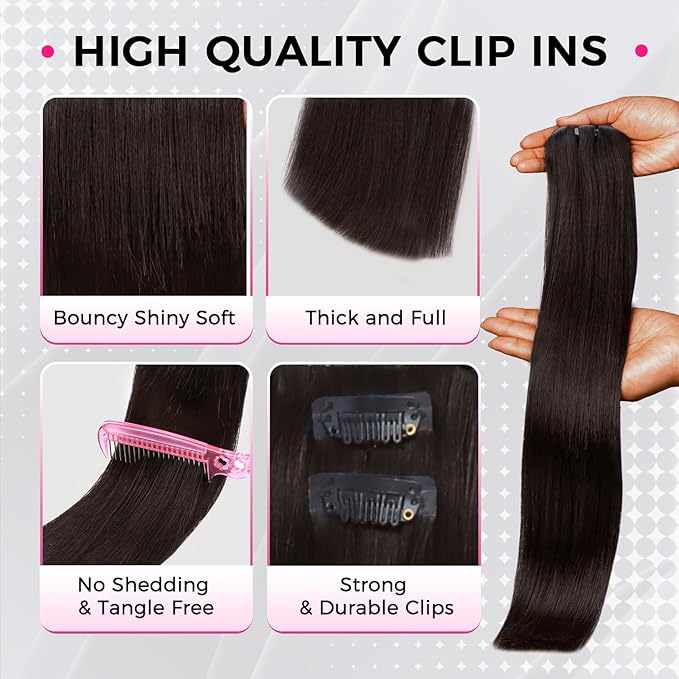 Lashey Invisi Edge Clip in Hair Extensions 14 Inch 110g 7pcs Injected Seamless PU Clip in Hair Extensions Virgin Human Hair #2 Dark Brown Straight Hair