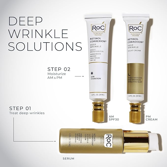RoC Retinol Correxion Deep Wrinkle Daily Face Moisturizer with Sunscreen SPF 30 for Fine Lines Dark Spots Post-Acne Scars 1 Ounce (Packaging May Vary)