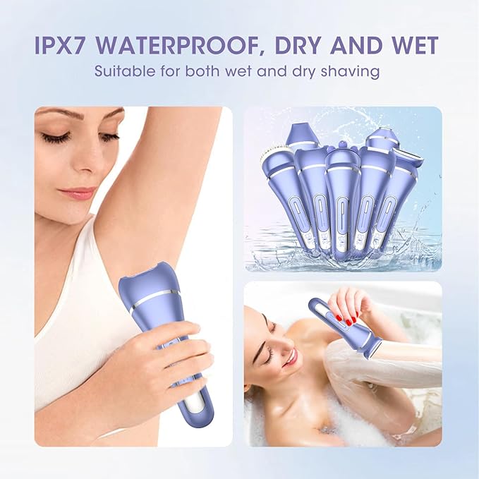 Electric Shavers for Women 7 in 1 Hair Removal Kit with Epilator Bikini Trimmer Face Razor Body Brush Face Massager Foot Callus Remover IPX7 Waterproof Lady Razors Set for Legs Armpit Bikini Pubic