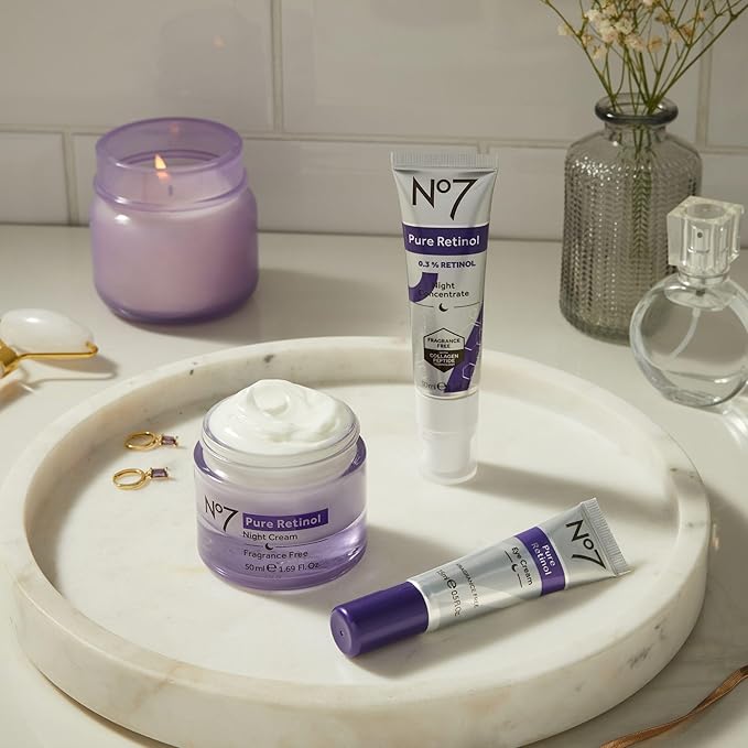 No7 Pure Retinol Night Cream - Collagen-Boosting Retinol Cream that Visibly Smoothes Plumps &amp Firms Complexion - Dermatologist Approved &amp Fragrance-Free (1.69 Fl Oz)