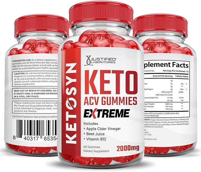 Justified Laboratories (2 Pack Ketosyn Keto ACV Gummies Extreme 2000MG Ketosyn Keto Gummies Apple Cider Vinegar Formulated with Pomegranate Beet Juice Powder B12 Vegan Non GMO 120 Gummys