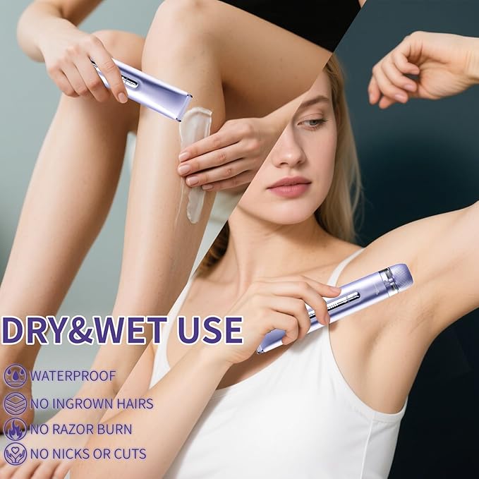 2-in-1 Electric Shaver &amp Bikini Trimmer for Women - Painless Electric Razor for FaceBody &amp Intimate AreasCordless Wet/Dry Shaver with Dual BladesWaterproof for Shower&ampTravel (Lavender P