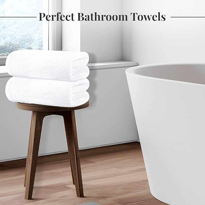 Tens Towels Pack of 4 Extra Large Bath Towels 30 x 60 Inches 100% Cotton Larger &amp Lighter Weight Quicker to Dry Super Soft and Absorbent Perfect for Bathroom White