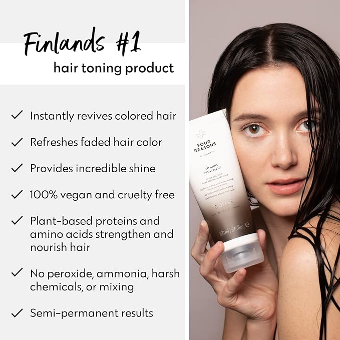 Four Reasons Color Mask - Coffee - (27 Colors) Toning Treatment Color Depositing Conditioner Tone &amp Enhance Color-Treated Hair - Semi Permanent Hair Dye Vegan and Cruelty-Free 6.76 fl oz