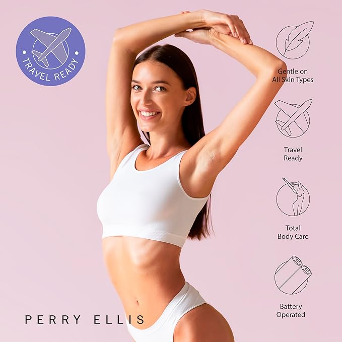 Perry Ellis Elegant Leaf Total-Body-Care Pocket Trimmer Cordless Electric Hair Clippers for Women Dual-Trimming Action Includes Cleaning Brush Battery Operated Pink