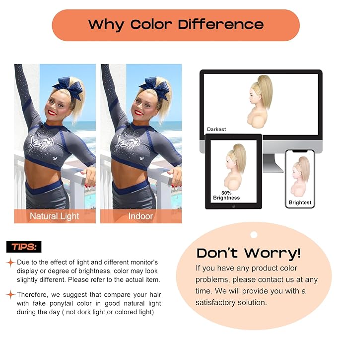 SEIKEA Cheer Ponytail Hair Piece 10 Straight Tangle-Resistant Smooth Natural Cheerleader Hairpiece Ponytail Extension for Cheer Competition Dance Black Brown with Dark Brown Highlights