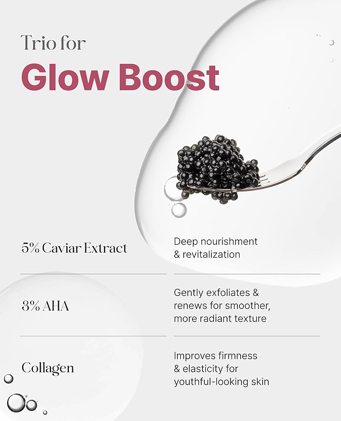 Delere Caviar AHA 3% Glow Toner | Korean Collagen Exfoliating Toner | Korean Exfoliator for Radiance Collagen Skin Care 250ml