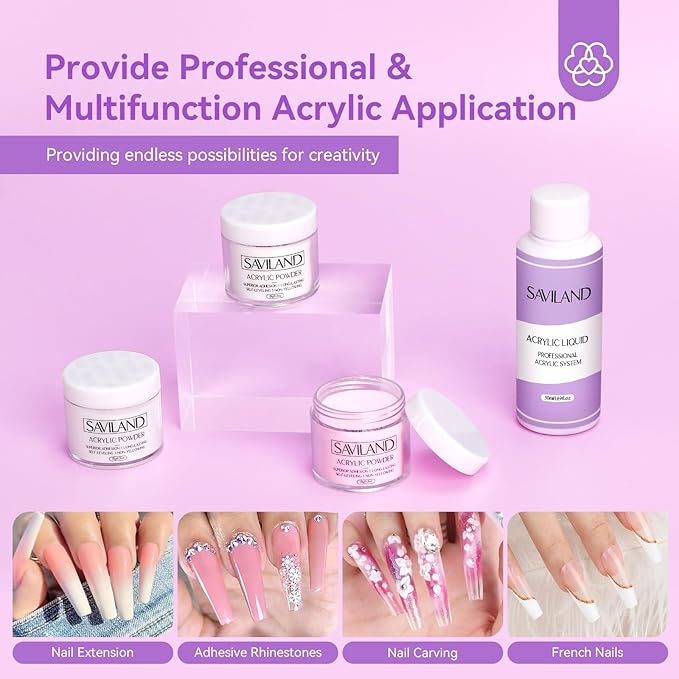 SAVILAND Acrylic Nail Kit with Drill: Nails Kit Acrylic Set for Beginners with Everything ? White Pink Clear Nail Powder and Liquid Set Primer Top Gel Forms Brushes &amp Tools for Home Salon Use