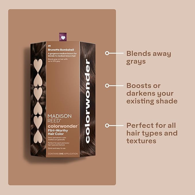 Madison Reed colorwonder Demi-Permanent Hair Color Effortless At-Home Hair Dye Ammonia-Free Cruelty-Free Brunette Bombshell (6N Medium Brown) Pack of 2