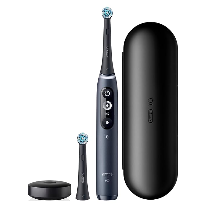 Oral-B iO Deep Clean + Protect Rechargeable Electric Toothbrush Black with a iO Series 7 Toothbrush 2 Replacement Brush Heads and a Charging Travel Case