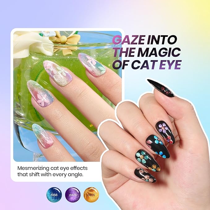 Beetles Winter Gel Polish Set Cat Eye Gel Nail Polish 48 Colors Red Green Brown Blue Nude Pink Jelly Glitter Shell Shread Salon DIY at Home UV LED Needed Gifts for Women Vivid Moments