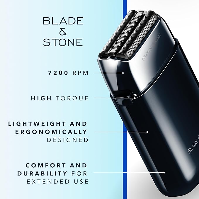 Blade &amp Stone PS501 Foil Shaver for Men ? Dual Foil Cordless Shaver with Graphene-X Blades and 8000 RPM Digital Motor ? All-Metal Rechargeable Wet and Dry Razor ? Dark Night
