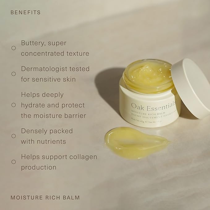 Oak Essentials Moisture Rich Balm | Nourishing Face Balm with Sea Buckthorn &amp Borage Seed Oil to Help Support Collagen and Deep Hydration 1.4 Oz