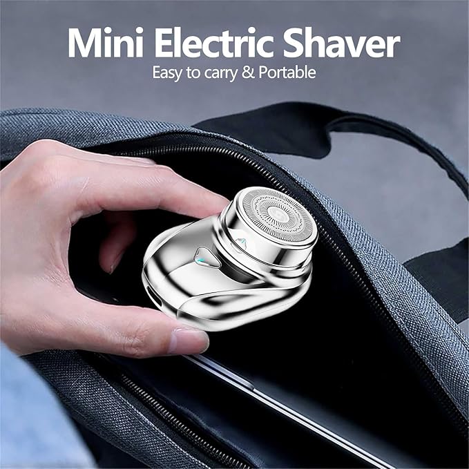 Mini Electric Shaver Men's Travel &amp Office Silver Waterproof USB Rechargeable 8000rpm 25 Blades