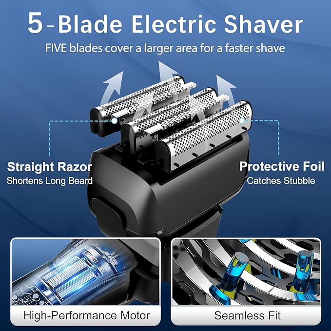 Electric Razor for Men 2-Speed 5-Blade Electric Shavers for Men Face Cordless Rechargeable Mens Foil Shaver Shaving Machine Wet Dry Men's Travel Razors for Man Close Shaving Face as Gift Black
