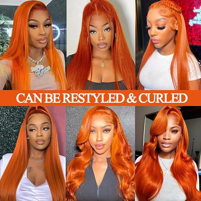 Lace Front Wigs Human Hair Pre Plucked HD Transparent Lace Frontal Wig Bralizian Virgin Human Hair Tiny Knots Natural Hairline with Baby Hair (Ginger Orange 24 Inch)