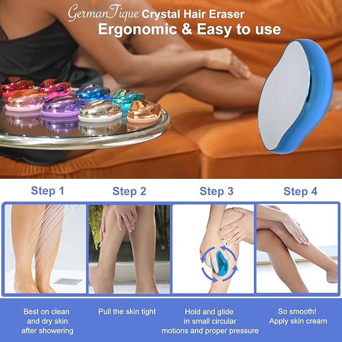 Crystal Hair EraserNatural Crystal Hair RemoverReusable Painless Nano Glass Hair Removal Device Without ShaverGentle Crystal Epilator and Exfoliator for Soft Silky Skin(Royal Blue)