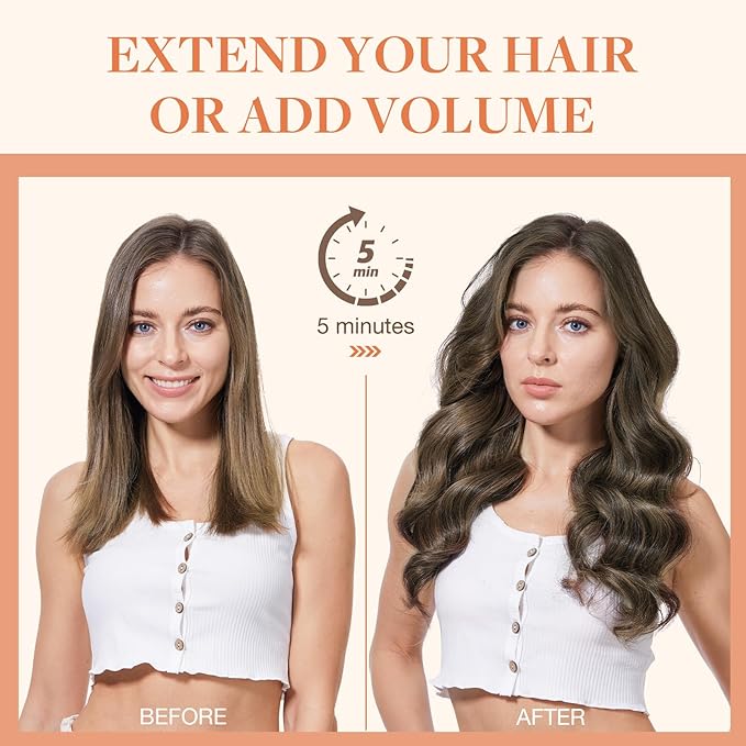 GOO GOO Invisi Edge Clip in Hair Extensions 7Pcs Injected Seamless PU Clip in Hair Extensions 24inch 150g Virgin Real Human Hair #3/8/613 Balayage Walnut Brown to Ash Brown and Bleach Blonde