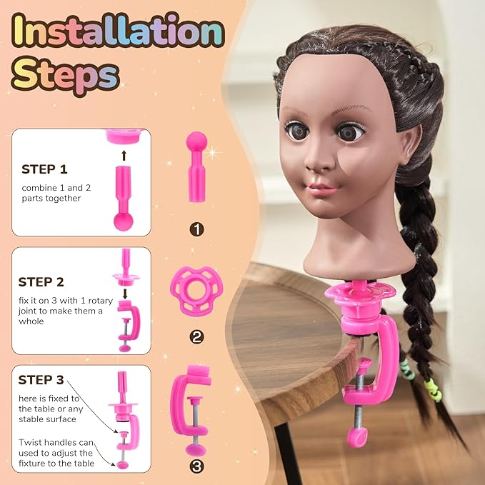 24 Mannequin Head -80% Real Hair Doll head for hair Styling Cosmetology Mannequin Head with Hair for Braiding CurlingCuting with Table Clamp Styling Set (Blonde)