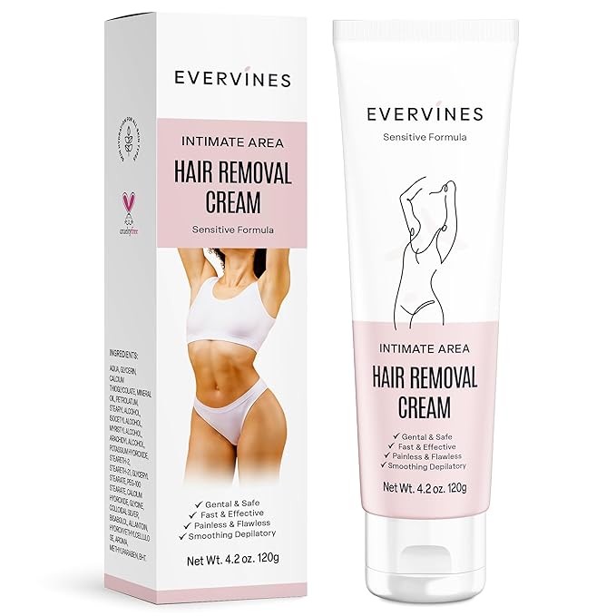Hair Removal Cream for Women - Gentle Depilatory for Sensitive Skin - Bikini Line Legs Underarms &amp Face with Scraper (4.2oz)(2Pack)